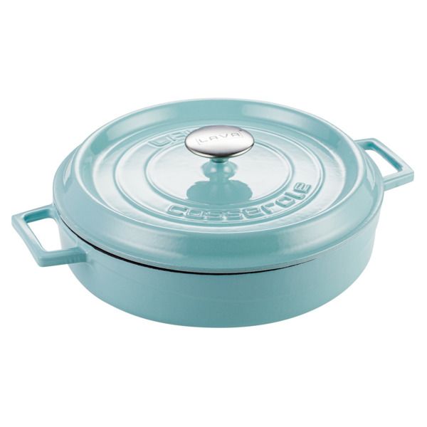 Кастрюля низкая чугунная эмалированная бирюзовая с крышкой 28 см, 3,5 л, LAVA