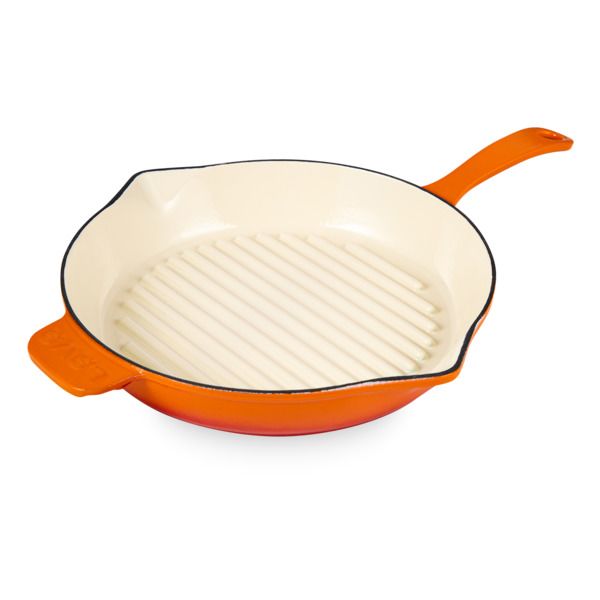 Сковорода-гриль чугунная эмалированная оранжевая 28 см, 2,16 л, LAVA