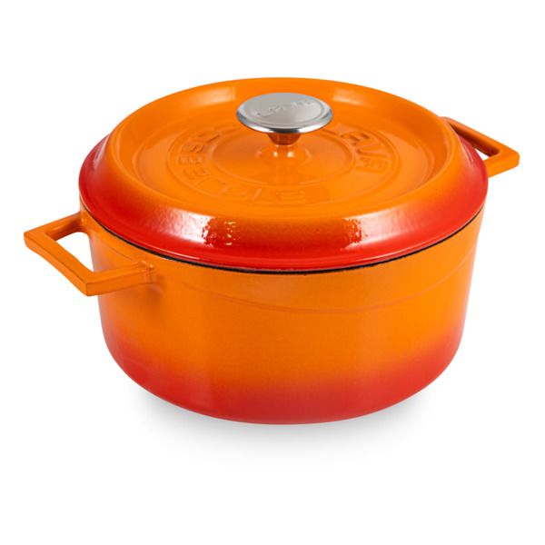 Кастрюля чугунная эмалированная оранжевая с крышкой 16 см, 1,3 л, LAVA