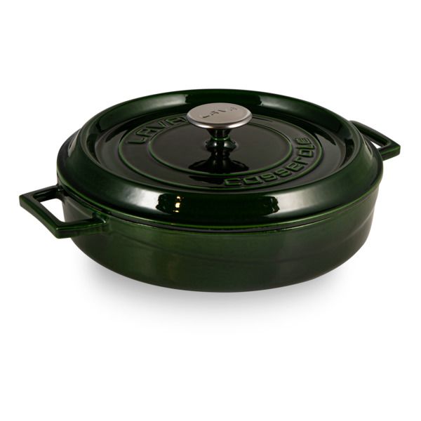 Кастрюля низкая чугунная эмалированная зеленая с крышкой 28 см, 3,5 л, LAVA, изображение 4