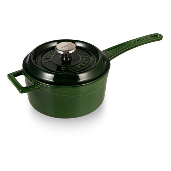 Ковш чугунный эмалированный зеленый с крышкой 16 см, 1,3 л, LAVA, изображение 4