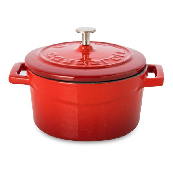 Кокотница чугунная эмалированная красная с крышкой 10 см, 350 мл, LAVA, изображение 2