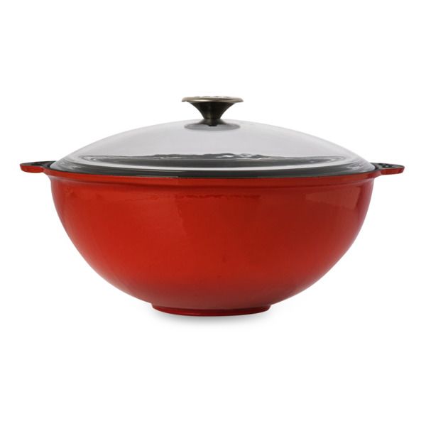 Казан чугунный эмалированный красный со стеклянной крышкой 30 см, 6 л, LAVA