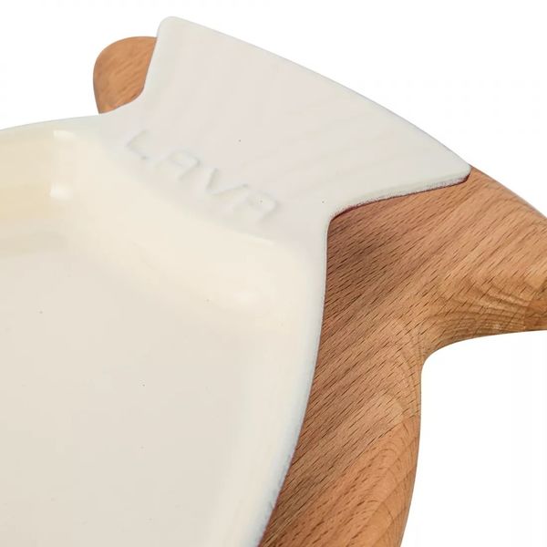 Форма овальная для запекания рыбы на подставке из бука, чугунная эмалированная красная 20*35 см, LAVA, изображение 2