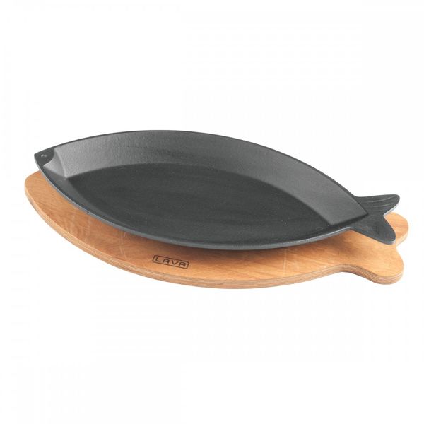 Сковорода чугунная для рыбы на деревянной подставке, 16*32 см, LAVA, изображение 2