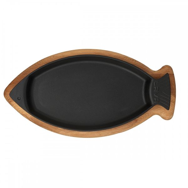 Сковорода чугунная для рыбы на деревянной подставке, 15*24 см, LAVA, изображение 3