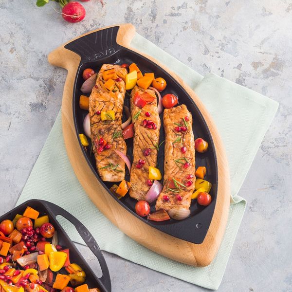 Сковорода чугунная для рыбы, на деревянной подставке, 20*32 см, LAVA, изображение 7