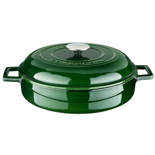 Кастрюля чугунная эмалированная зеленая с крышкой, 28 см, 3,51 л, LAVA