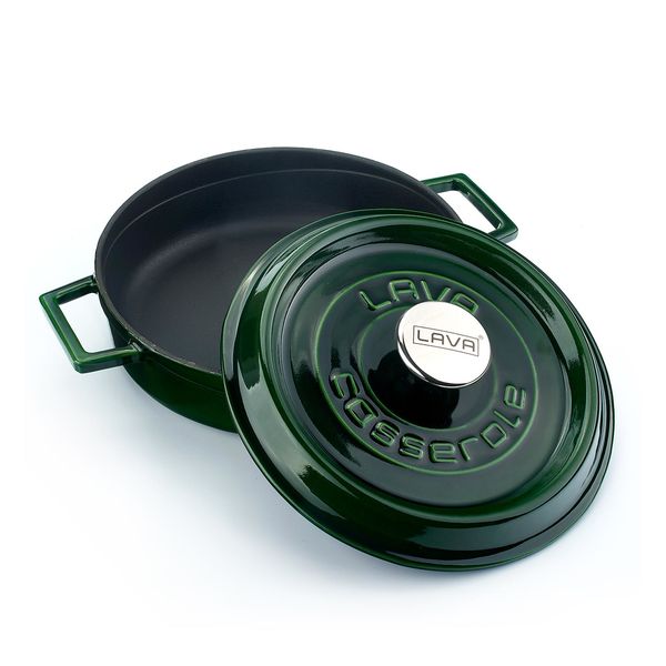 Кастрюля низкая чугунная эмалированная зеленая с крышкой 24 см, 2,5 л, LAVA, изображение 4