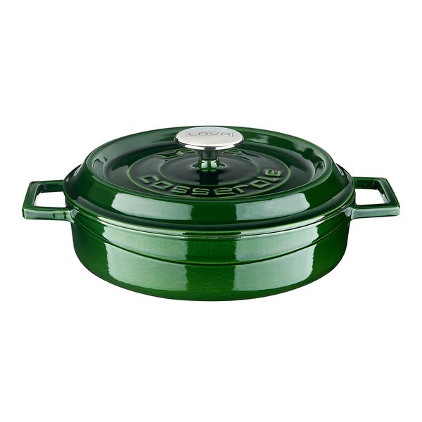 Кастрюля низкая чугунная эмалированная зеленая с крышкой 24 см, 2,5 л, LAVA