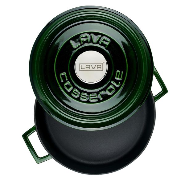 Кастрюля низкая чугунная эмалированная зеленая с крышкой 24 см, 2,5 л, LAVA, изображение 3