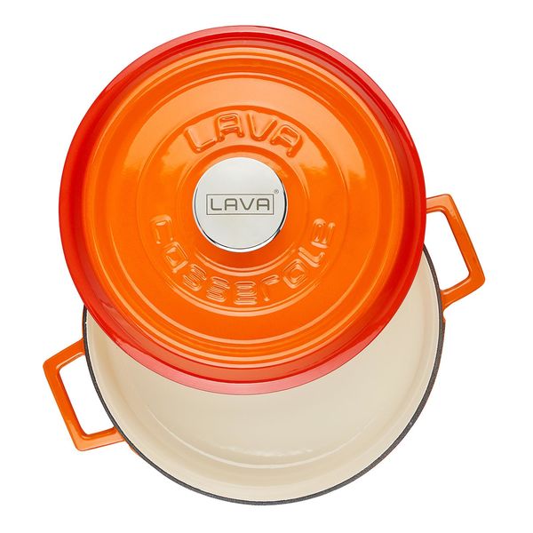 Кастрюля низкая чугунная эмалированная оранжевая с крышкой 24 см, 2,5 л, LAVA, изображение 2