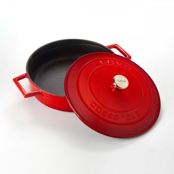 Кастрюля чугунная эмалированная красная с крышкой, 24 см, 2,47 л, LAVA, Диаметр, см: 24, Объем, мл: 2470, Цвет: Красный, изображение 2