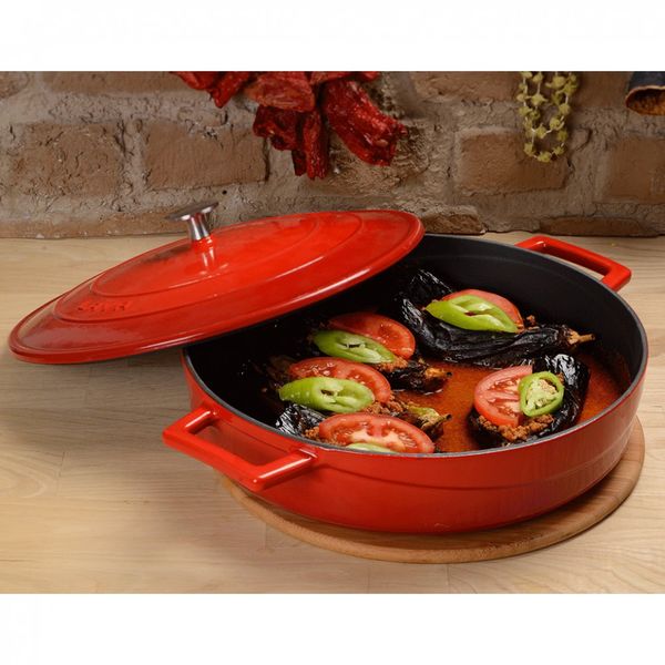 Кастрюля чугунная эмалированная оранжевая с крышкой, 24 см, 2,47 л, LAVA, Диаметр, см: 24, Объем, мл: 2470, Цвет: Оранжевый, изображение 4