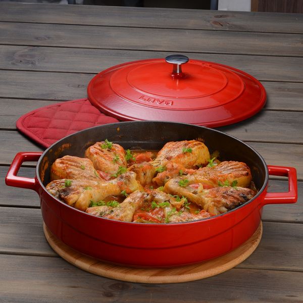 Кастрюля чугунная эмалированная оранжевая с крышкой, 24 см, 2,47 л, LAVA, Диаметр, см: 24, Объем, мл: 2470, Цвет: Оранжевый, изображение 5