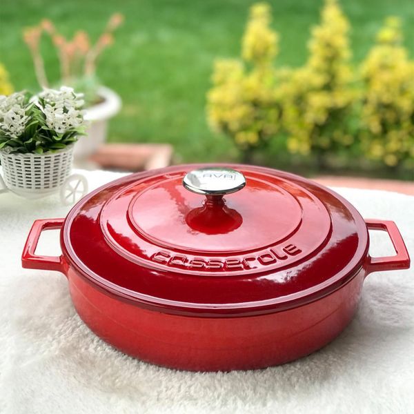 Кастрюля чугунная эмалированная оранжевая с крышкой, 24 см, 2,47 л, LAVA, Диаметр, см: 24, Объем, мл: 2470, Цвет: Оранжевый, изображение 9