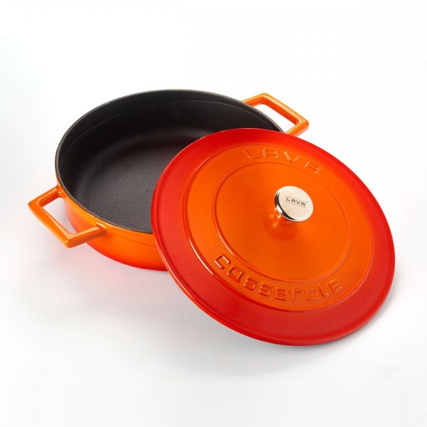 Кастрюля чугунная эмалированная оранжевая с крышкой, 24 см, 2,47 л, LAVA, Диаметр, см: 24, Объем, мл: 2470, Цвет: Оранжевый, изображение 3