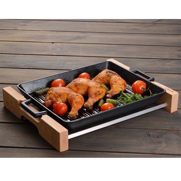 Противень чугунный для гриля на подставке из бука, 26*32 см, LAVA, изображение 11
