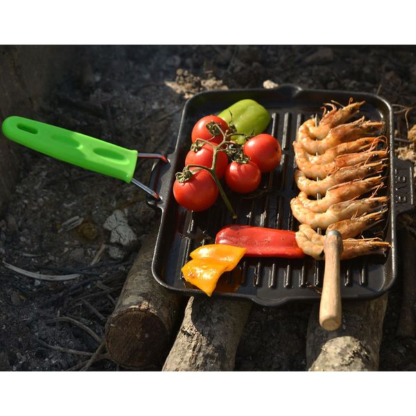 Сковорода-гриль прямоугольная чугунная эмалированная оранжевая с силиконовой ручкой, 21*30 см, LAVA, изображение 4