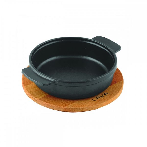 Сковорода круглая чугунная с 2-мя ручками на деревянной подставке, 17 см, 0,64 л, LAVA, Диаметр, см: 17, Цвет: Черный