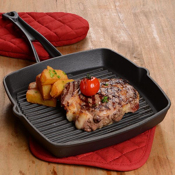 Сковорода-гриль чугунная эмалированная оранжевая, 26х26 см, 1,51 л, LAVA, Цвет: Оранжевый, изображение 6