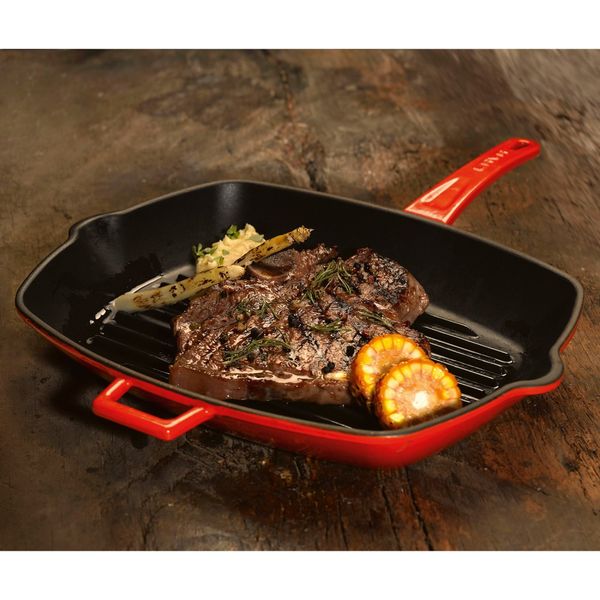 Сковорода-гриль чугунная эмалированная красная, 26х32 см, 2,25 л, LAVA, изображение 5