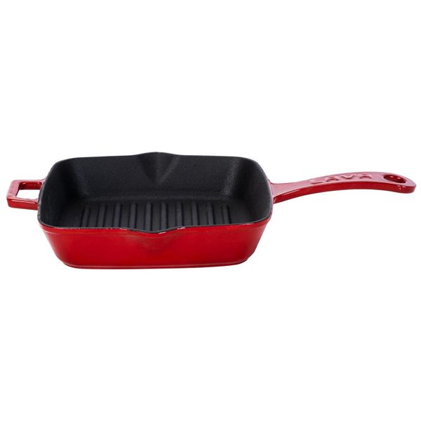 Сковорода-гриль квадратная чугунная эмалированная красная 20 см, 1 л, LAVA, изображение 3
