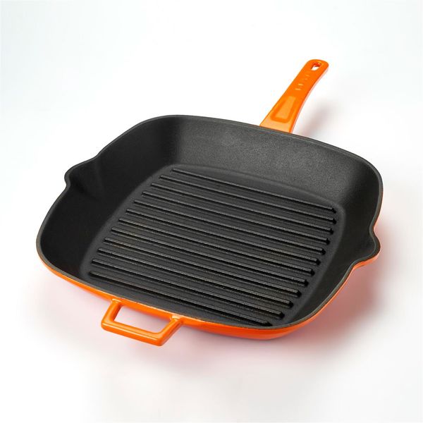 Сковорода-гриль квадратная чугунная эмалированная оранжевая 28 см, 2,1 л, LAVA, изображение 4