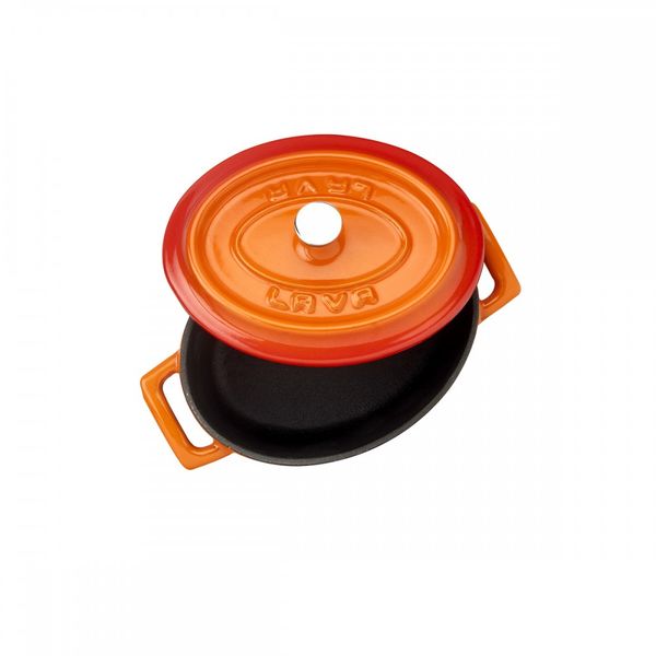 Кастрюля порционная овальная чугунная эмалированная оранжевая, 9*12 см, 0,42 л, LAVA, изображение 3