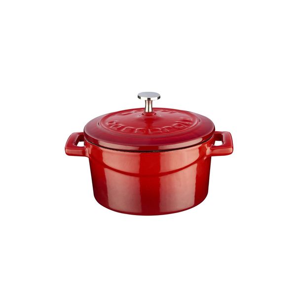 Кокотница чугунная эмалированная красная с крышкой 10 см, 350 мл, LAVA