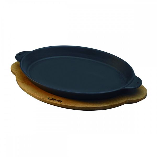 Сковорода овальная чугунная с 2-мя ручками на деревянной подставке, 18*24.5 см, LAVA, изображение 2