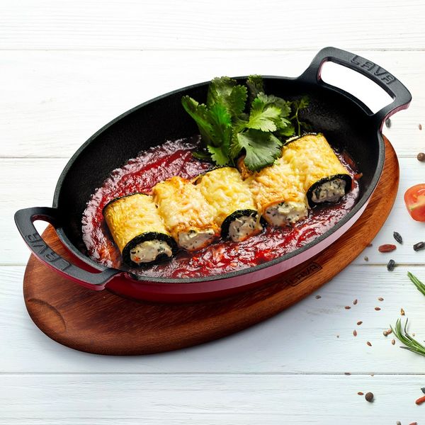 Сковорода чугунная эмалированная красная с 2-мя ручками, 27x20 см, LAVA, изображение 3