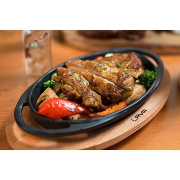 Сковорода овальная чугунная с 2-мя ручками на деревянной подставке, 21*14 см, LAVA, изображение 4