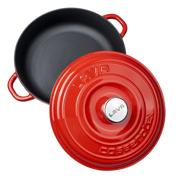 Кастрюля чугунная эмалированная красная с крышкой, 28 см, 3,26 л, LAVA, изображение 2