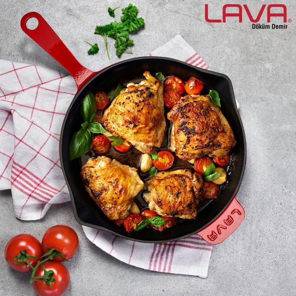 Сковорода чугунная эмалированная красная, 28 см, LAVA, Диаметр, см: 28, Цвет: Красный, изображение 4