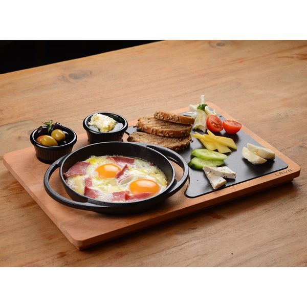 Набор для подачи: сковорода чугунная на деревянной подставке, 12 см, LAVA, изображение 3