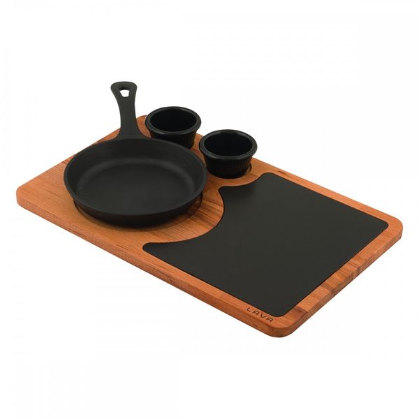 Набор для подачи: сковорода чугунная на деревянной подставке, 12 см, LAVA, изображение 2