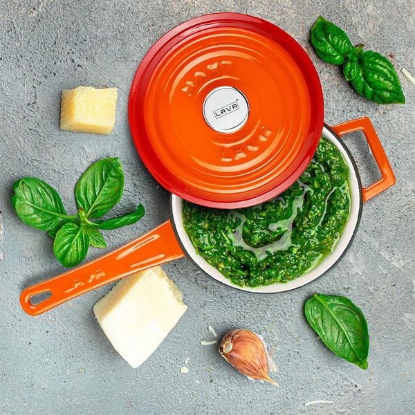 Ковш чугунный эмалированный оранжевый с крышкой 16 см, 1,3 л, LAVA, изображение 4