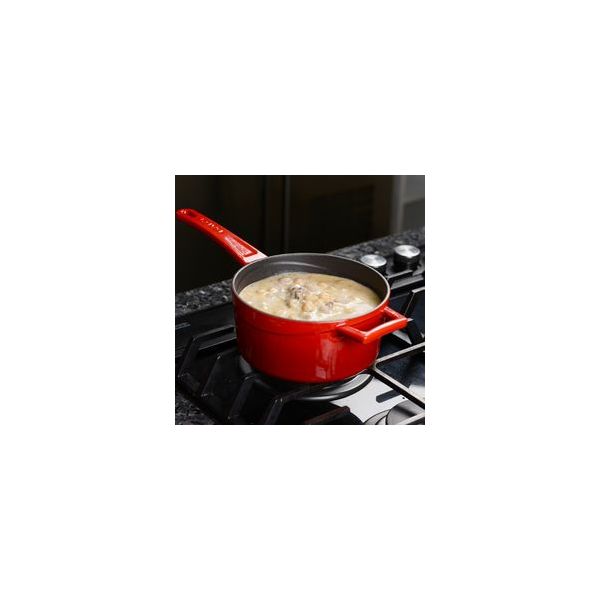Сотейник чугунный эмалированный красный со стеклянной крышкой, 16 см, 1,35 л, LAVA, изображение 4