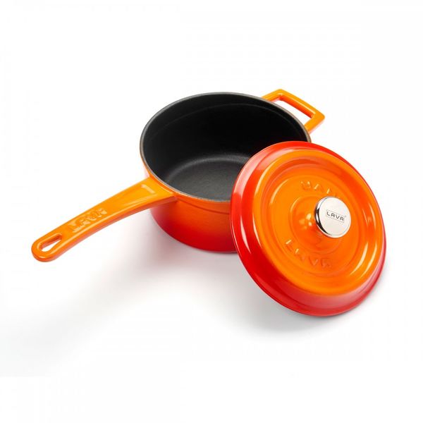 Сотейник с крышкой чугунный эмалированный оранжевый, 16 см, 1,35 л, LAVA, изображение 2