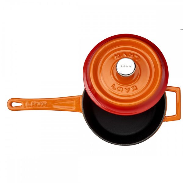 Сотейник с крышкой чугунный эмалированный оранжевый, 16 см, 1,35 л, LAVA, изображение 3