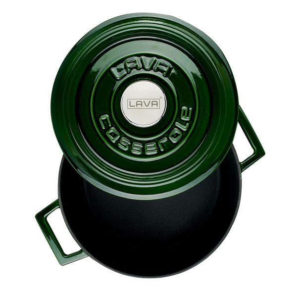 Кастрюля чугунная эмалированная зеленая с крышкой 24 см, 4,5 л, LAVA, изображение 2