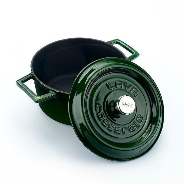Кастрюля чугунная эмалированная зеленая с крышкой 20 см, 2,8 л, LAVA, изображение 3