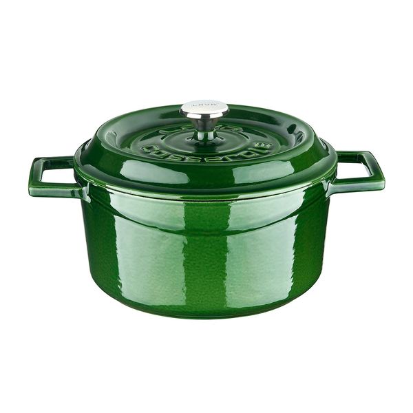 Кастрюля чугунная эмалированная зеленая с крышкой 20 см, 2,8 л, LAVA