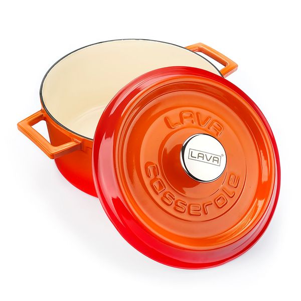 Кастрюля чугунная эмалированная оранжевая с крышкой 24 см, 4,5 л, LAVA, изображение 3