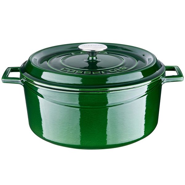 Кастрюля чугунная эмалированная зеленая с крышкой 28 см, 6,7 л, LAVA