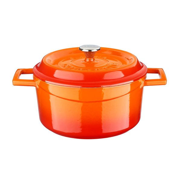Кастрюля чугунная эмалированная оранжевая с крышкой 20 см, 2,8 л, LAVA