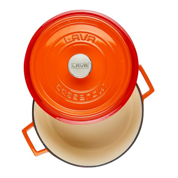 Кастрюля чугунная эмалированная оранжевая с крышкой 28 см, 6,7 л, LAVA, изображение 3