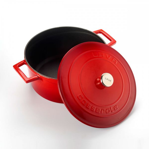 Кастрюля чугунная эмалированная красная, 24 см, 4,49 л, LAVA, изображение 3