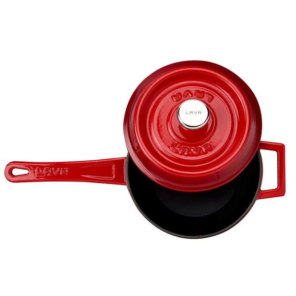 Сотейник с крышкой чугунный эмалированный красный, 16 см, 1,35 л, LAVA, изображение 4